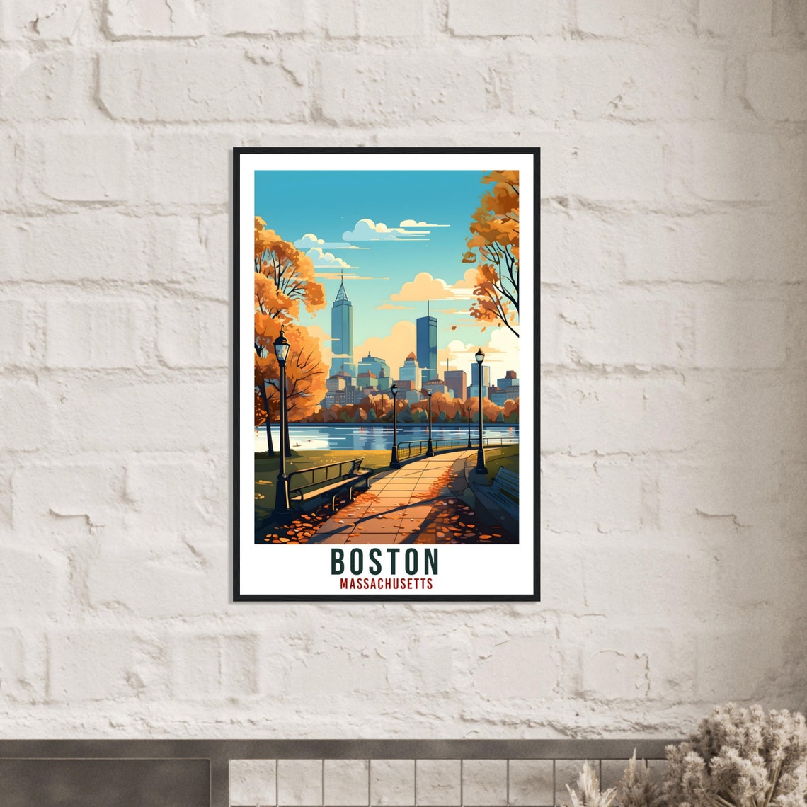Boston Massachusetts Autumn Park Skyline Lake Fall Travel Poster - Image 4