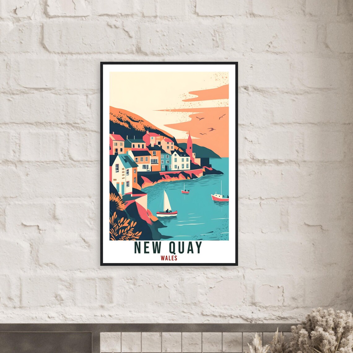 New Quay Wales Harbour Boats Colourful Cottages Travel Poster - Image 2