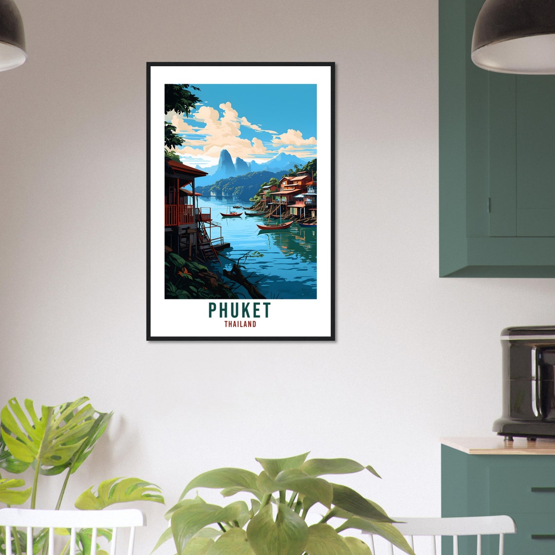 Phuket Thailand Stilt Houses Lagoon Longtail Boats Tropical Poster - Image 3
