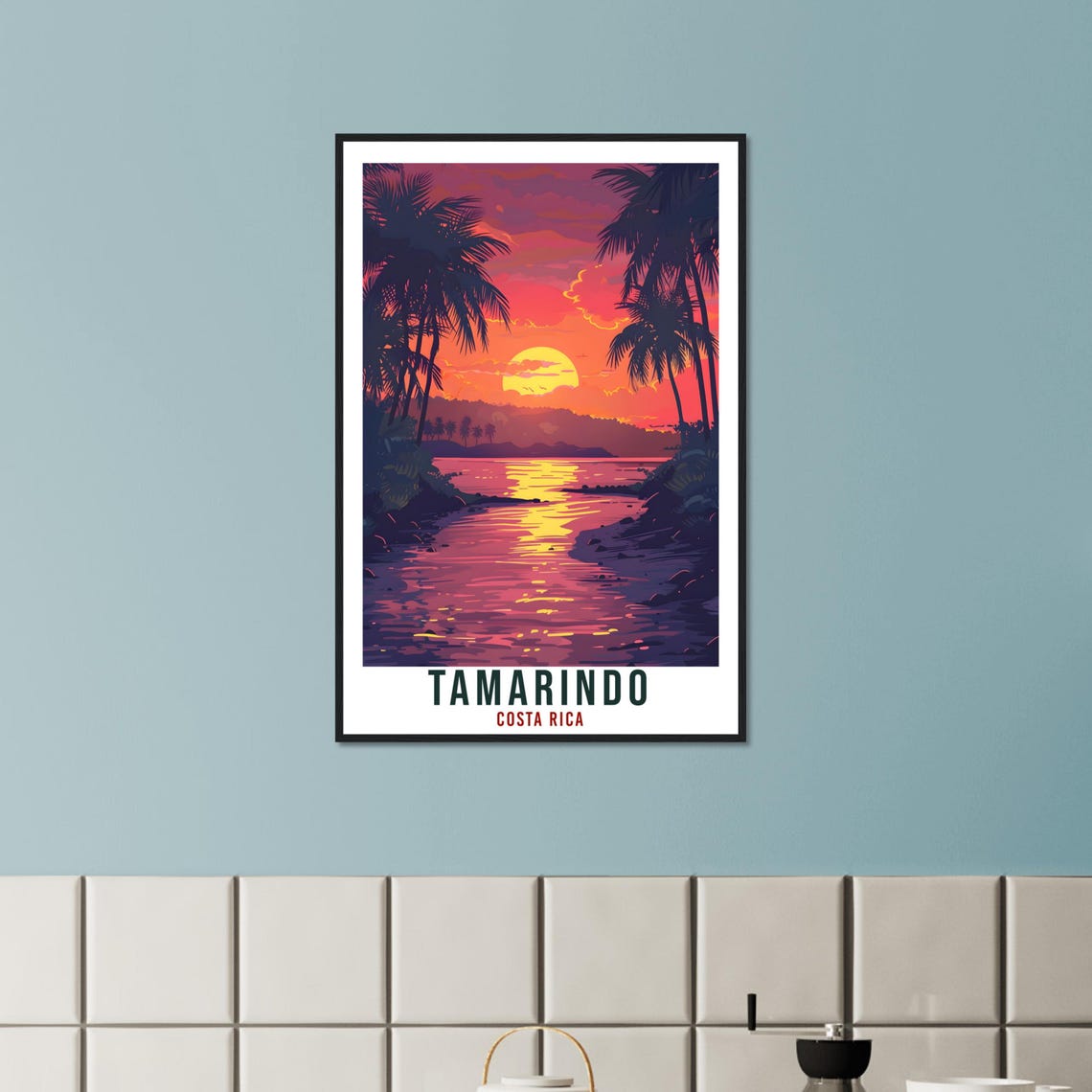 Tamarindo Costa Rica Ocean Sunset Palm Vintage Travel Poster Decor - Image 3