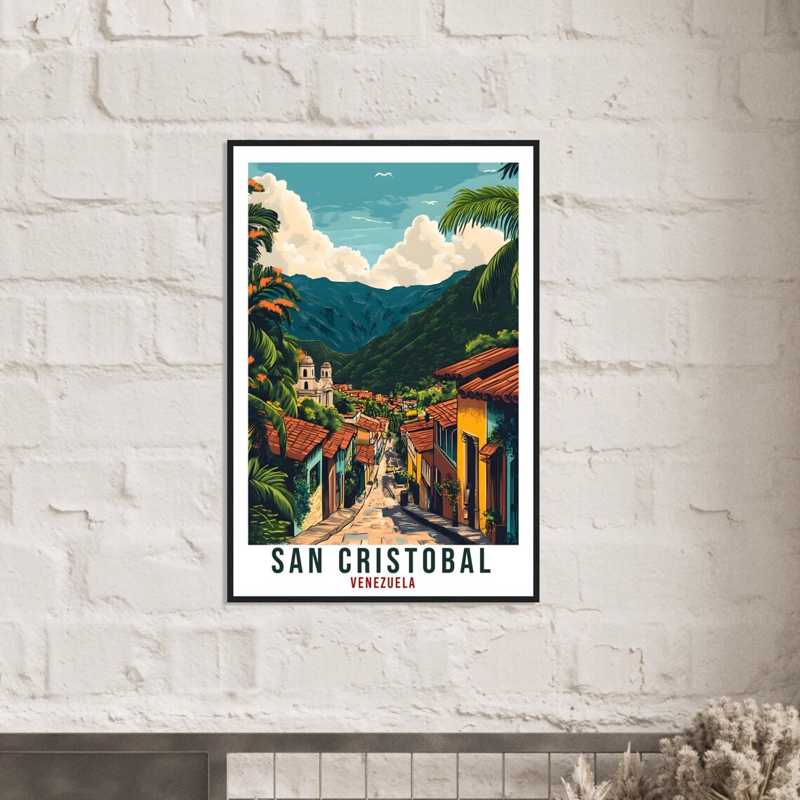San Cristobal Venezuela Travel Poster Colonial Street Mountain View - Image 2