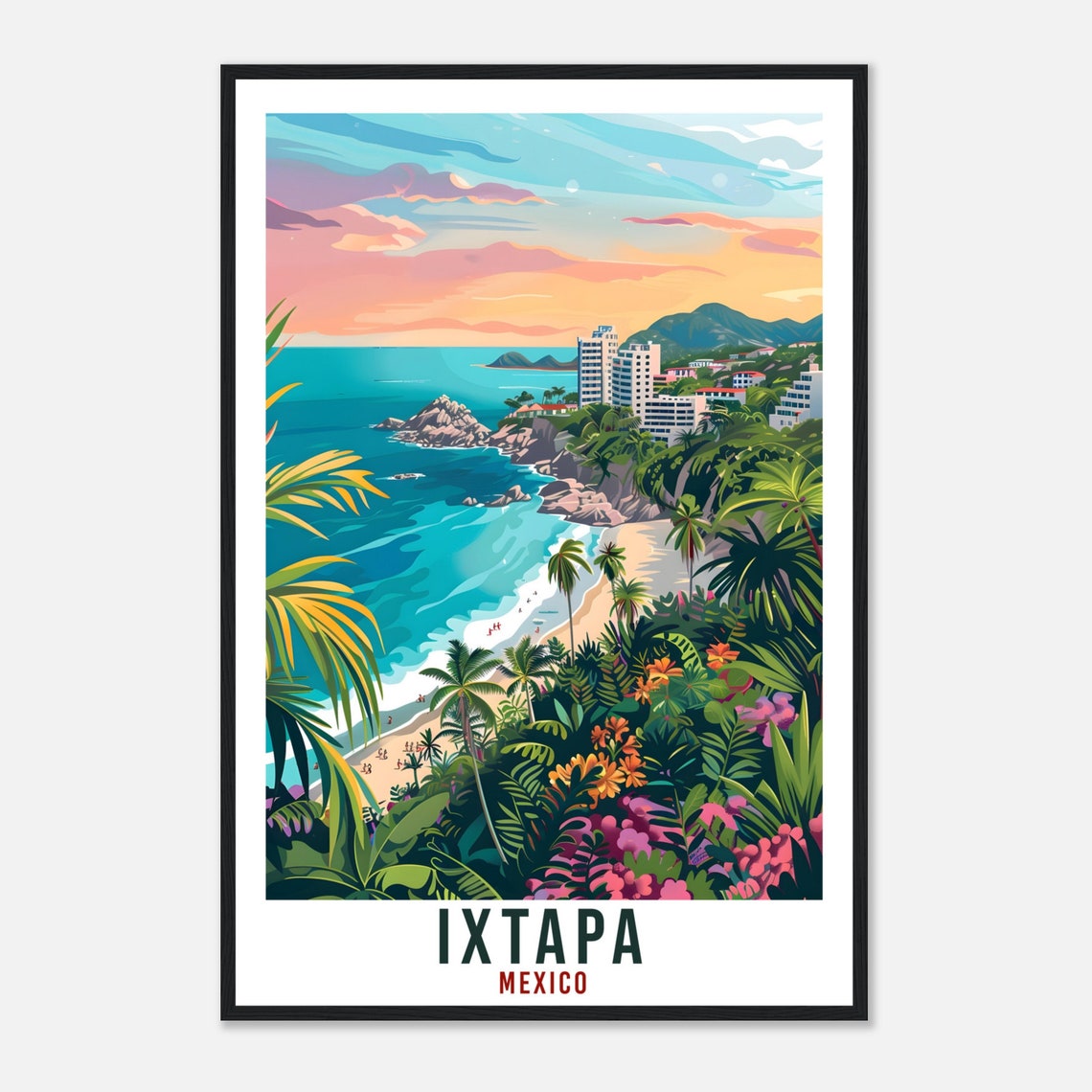 Ixtapa Mexico Tropical Cove Palm Jungle Hillside Bay Sunset View Poster - Image 4