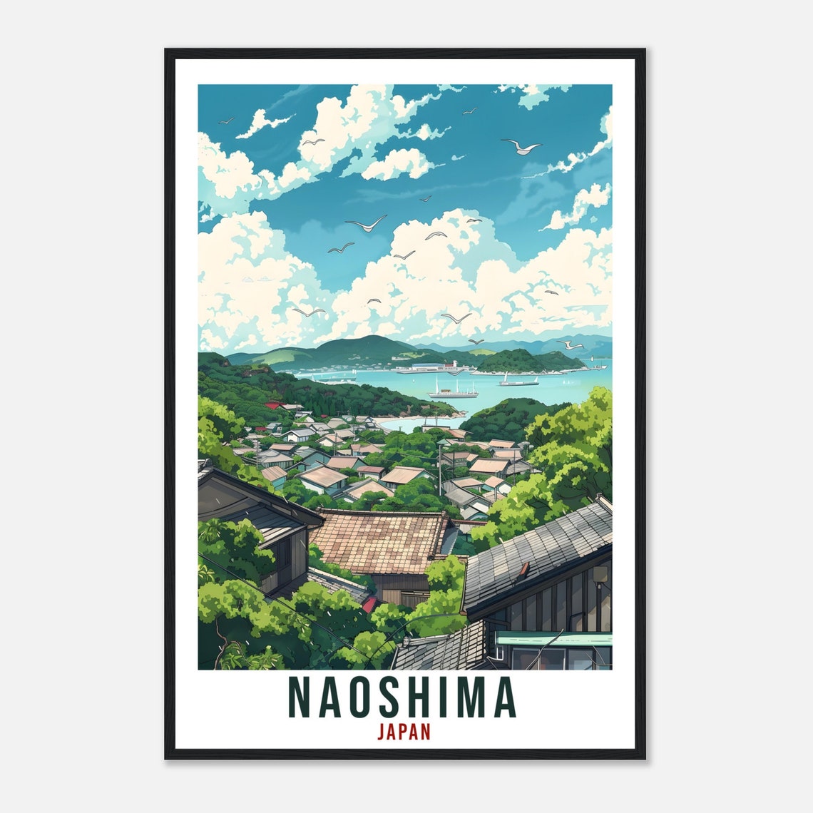 Naoshima Japan Island Coast Rooftop Bay Scenic Travel Poster - Image 4