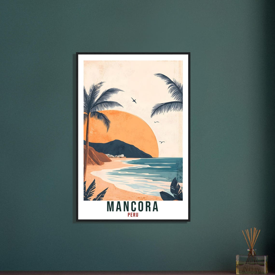 Mancora Peru Beach Sunset Palm Trees Ocean Vintage Travel Poster Art - Image 3