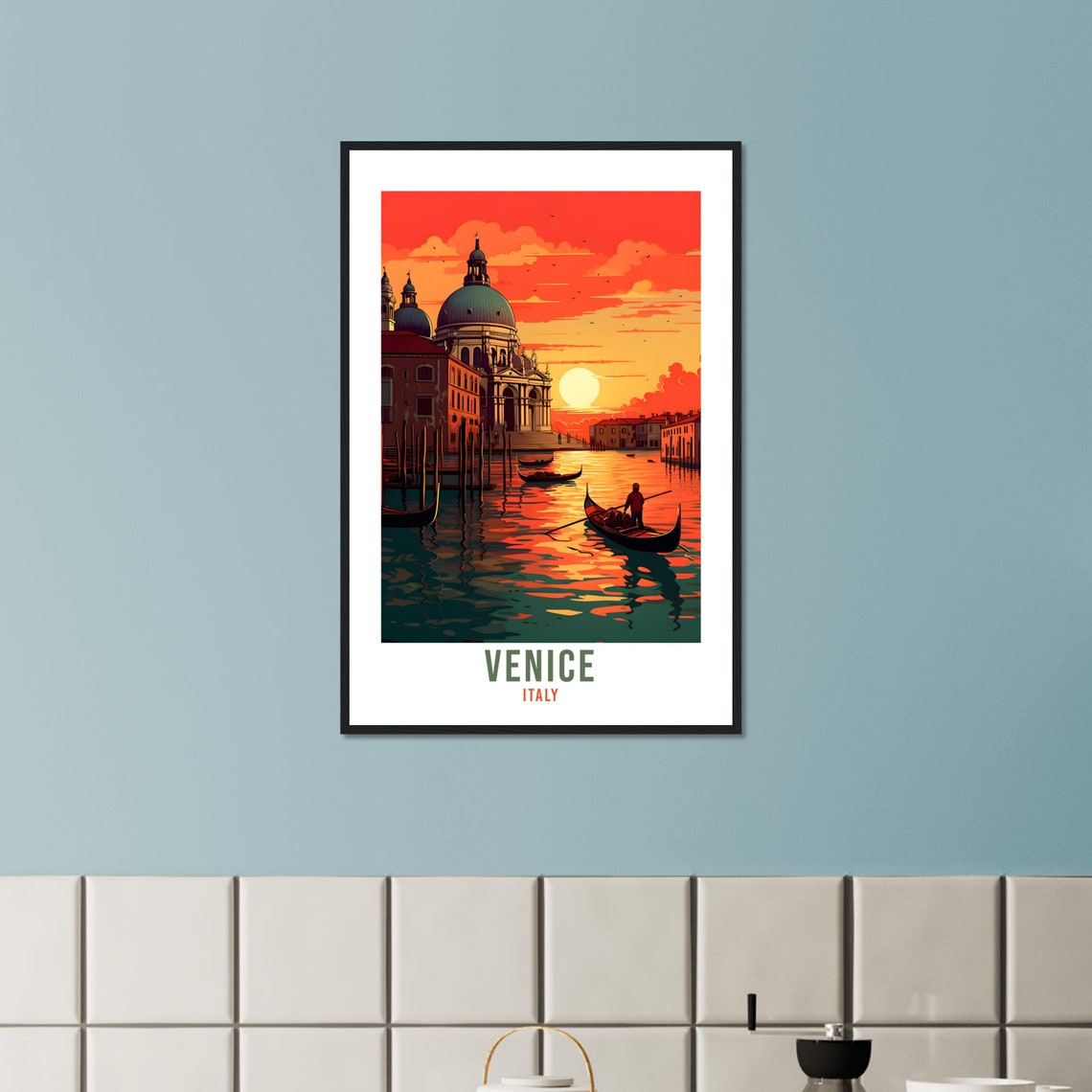Venice Italy Grand Canal Gondola Sunset Basilica Travel Poster - Image 2