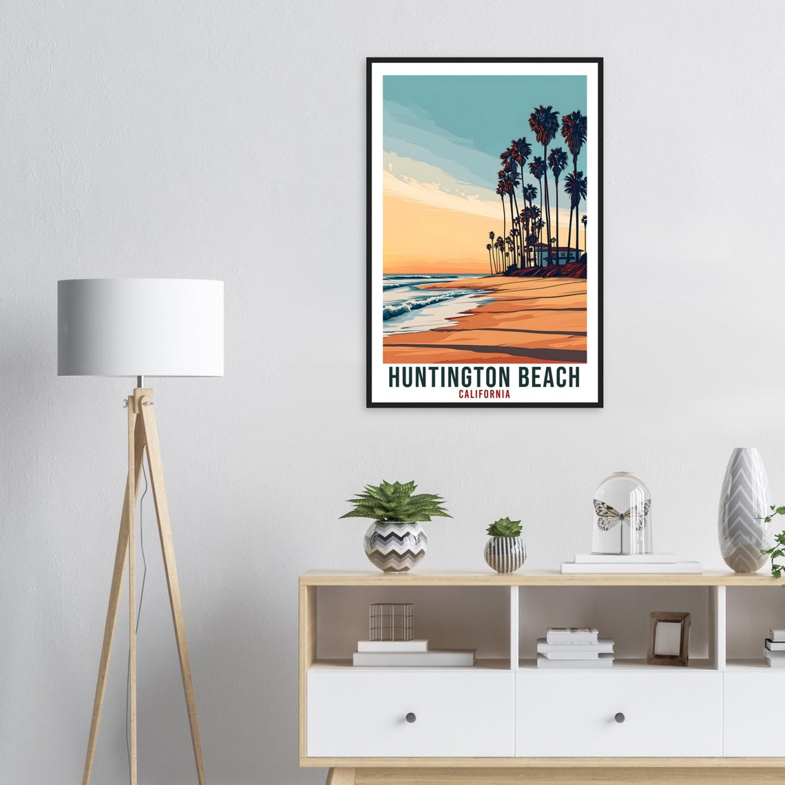 Huntington Beach California Palms Sunset Vintage Style Travel Poster - Image 2