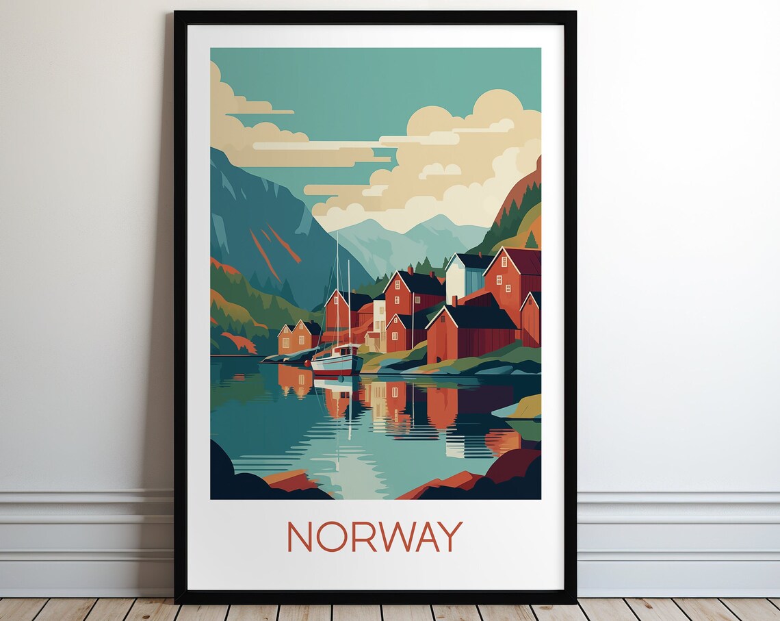 Norway Travel Poster, Holiday Travel Gift Art Print