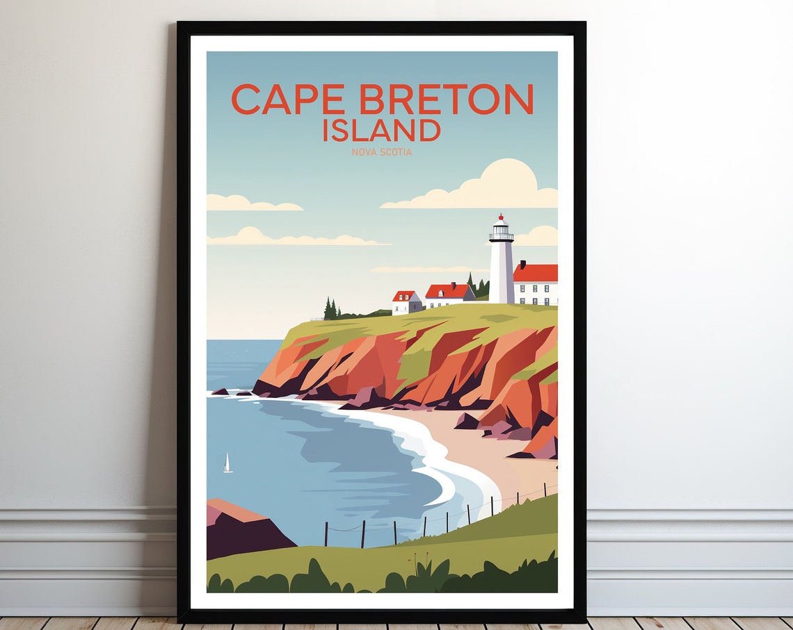 Cape Breton Island Nova Scotia Lighthouse Cliffs Travel Poster - Image 2