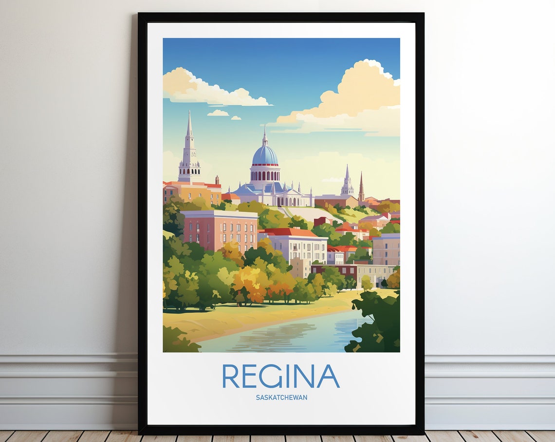 Regina Saskatchewan Domed Landmark Retro Style Travel Poster