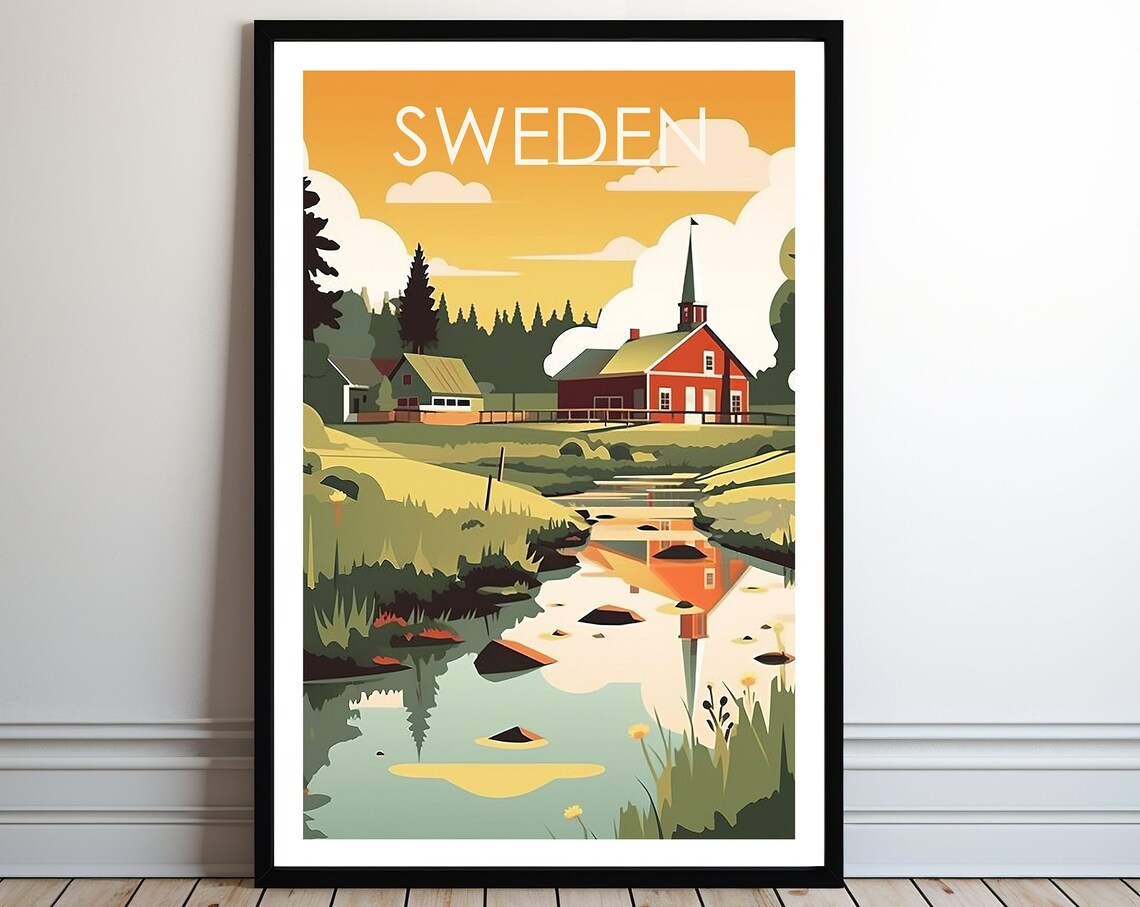 Sweden Travel Poster, Hiking Adventure Art Print