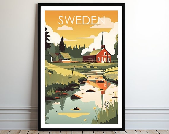 Sweden Travel Poster, Hiking Adventure Art Print