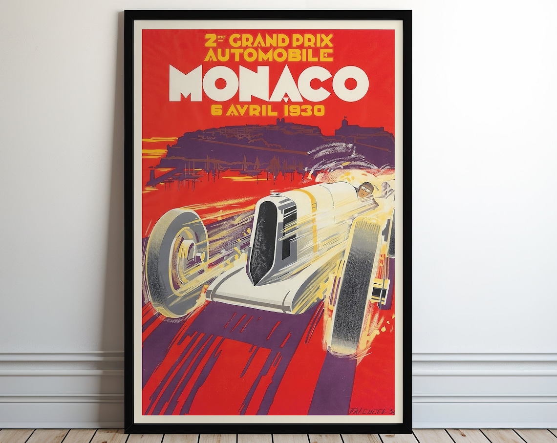 1930 Monaco Grand Prix Automobile Classic Vintage Race Car Poster