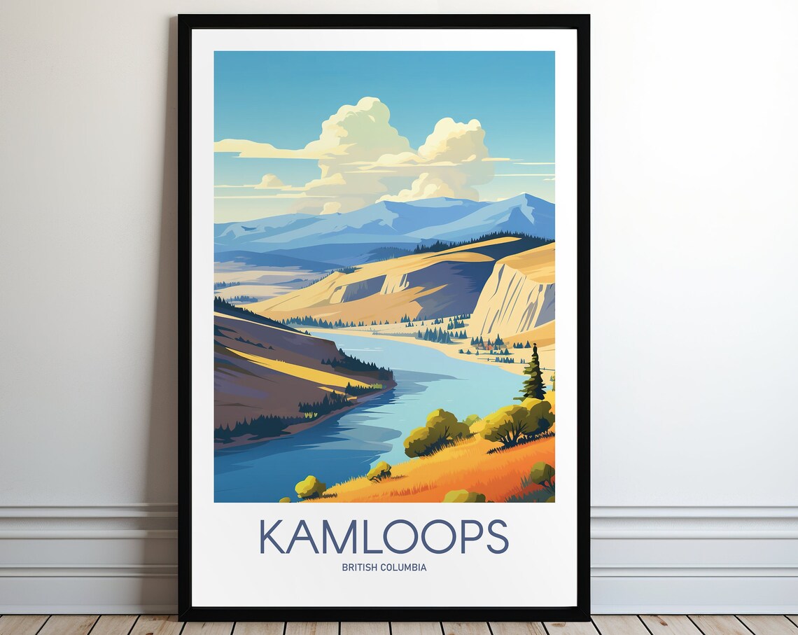 Kamloops British Columbia River Canyon Sunset View Travel Poster