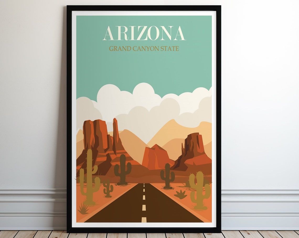 Arizona Grand Canyon State Desert Road Saguaro Cactus Poster