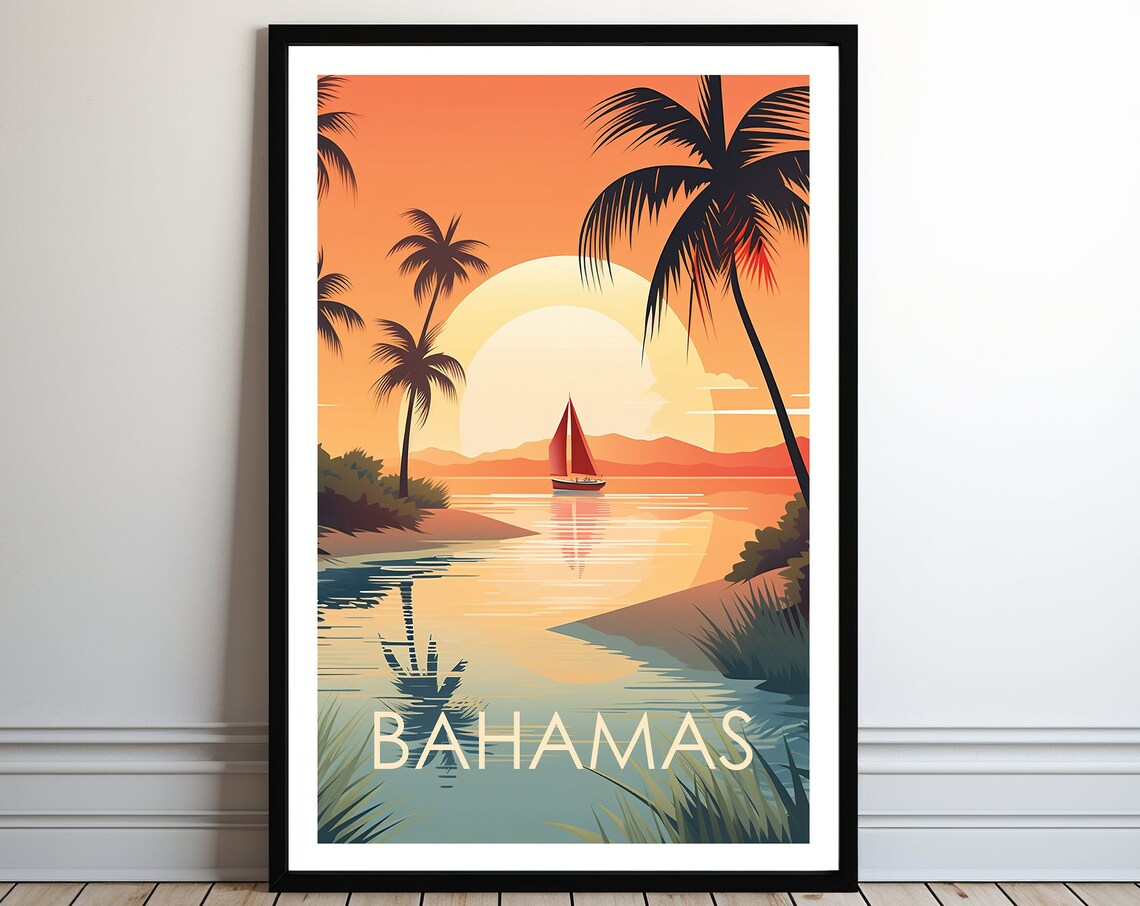 Bahamas Travel Poster, Holiday Gift for Her or Him