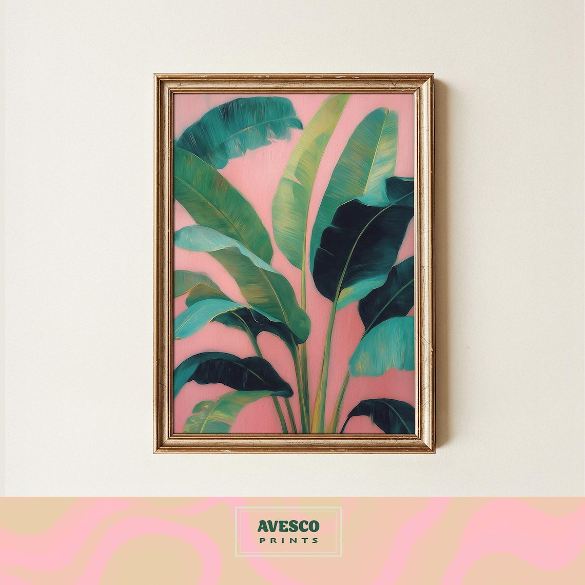 Banana Leaf Green Blush Pink Tropical Botanical Modern Art Poster