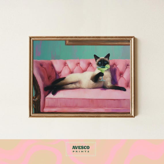 Siamese Cat Quirky Cocktail Poster, Gift For Lovers
