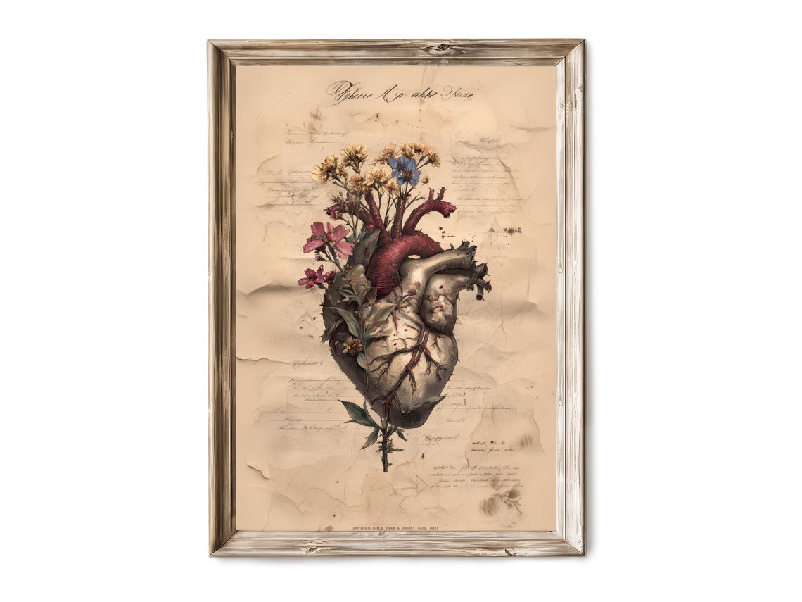 Anatomical Heart Floral Vintage Medical Illustration Dark Art Poster