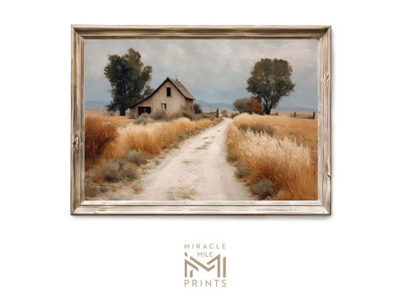 Fall Farm Road Country Path Golden Fields Barn Landscape Poster