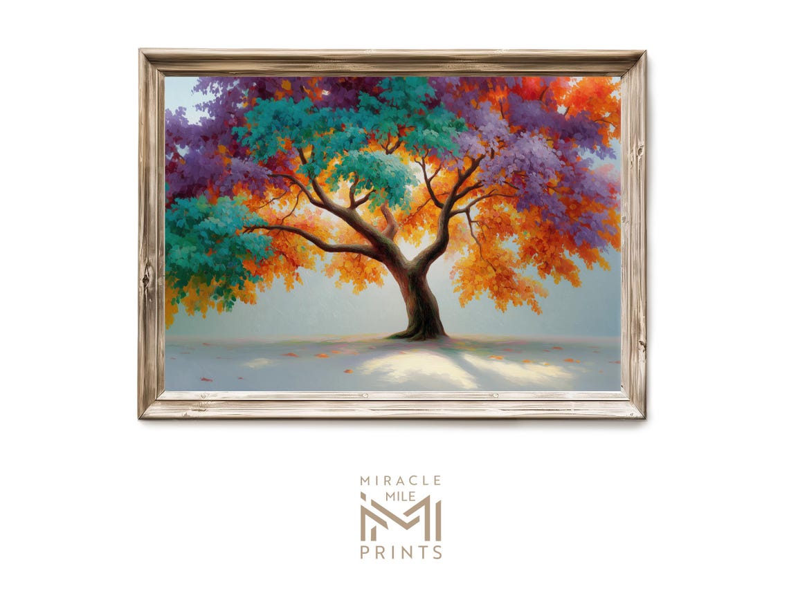 Rainbow Autumn Tree Colorful Fall Leaves Landscape Art Poster