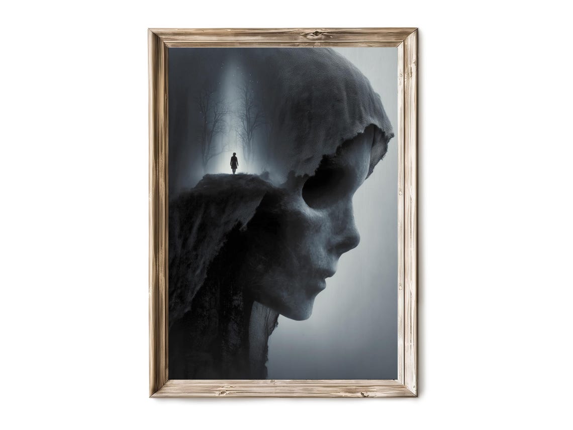 Ghostly Skull Silhouette Lonely Figure Misty Forest Horror Poster