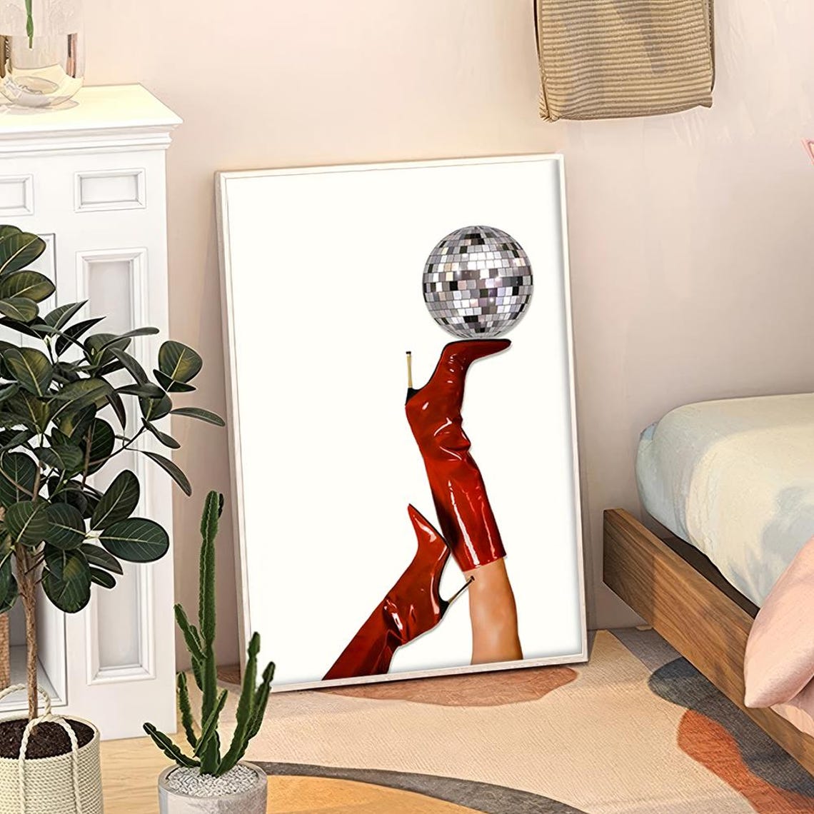 Red Patent Boots Disco Ball Glam Fashion Party Decor Art Poster