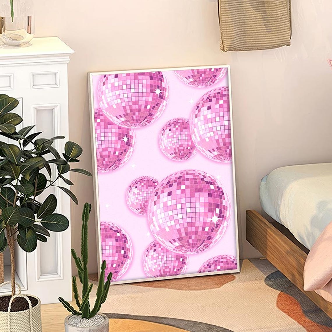 Pink Disco Balls Sparkling Retro Party Dance Glam Bedroom Poster