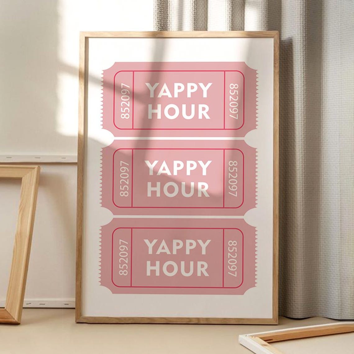 Yappy Hour Pink Admit Tickets Trio Retro Party Bar Cart Decor Poster