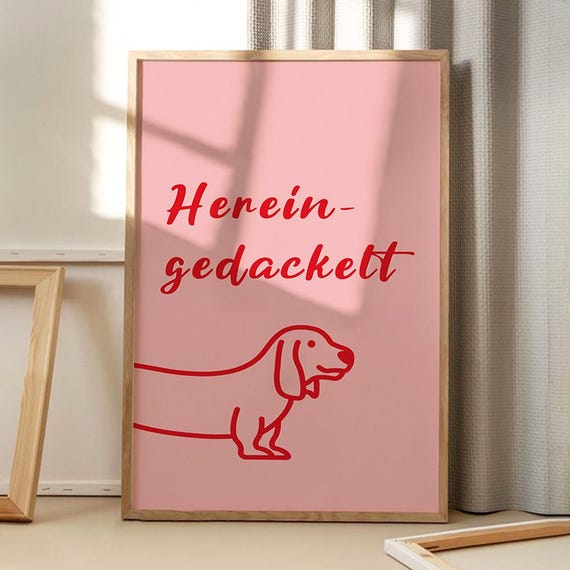 Hereingedackelt Dachshund Pink Art Poster Trendy Wall Funny Decor Retro Home Print Printed Gift