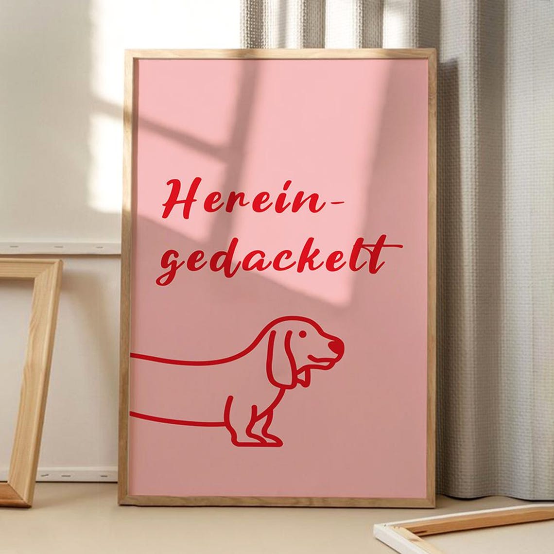 Hereingedackelt Dachshund Pink Art Poster Trendy Wall Funny Decor Retro Home Print Printed Gift