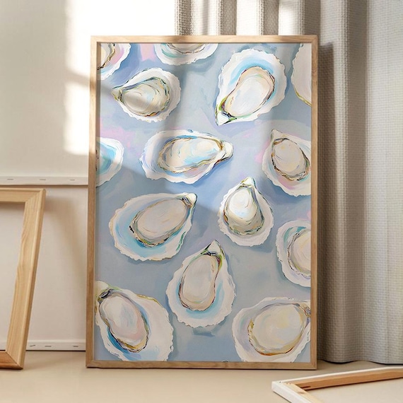 Painted Oyster Shells Blue Coastal Seaside Shell Pattern Poster