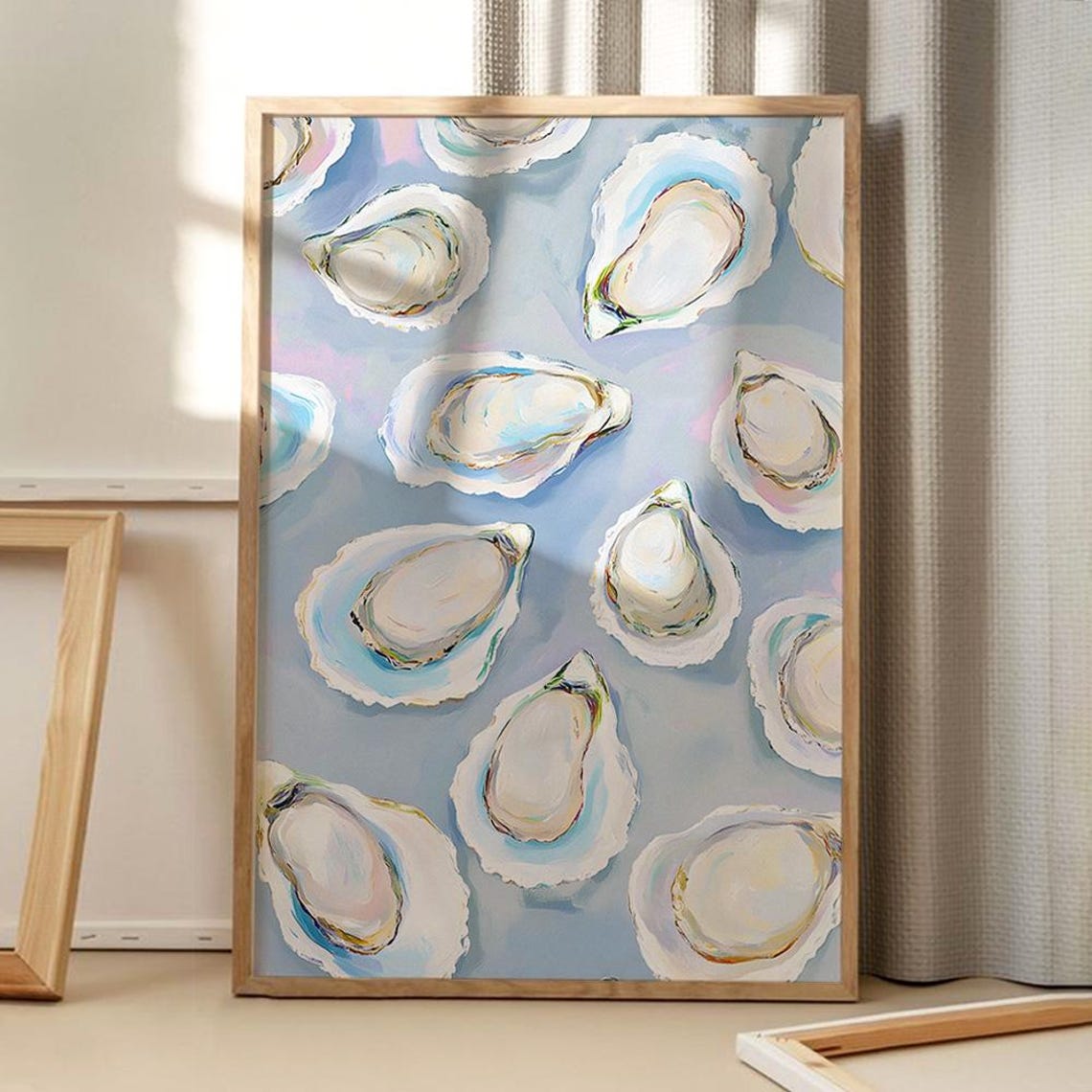 Painted Oyster Shells Blue Coastal Seaside Shell Pattern Poster