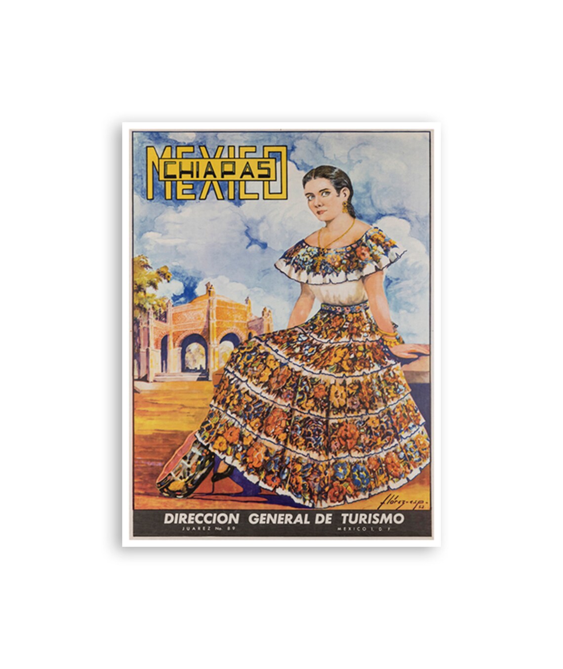 Mexico Chiapas Direccion Turismo Vintage Floral Dress Woman Poster