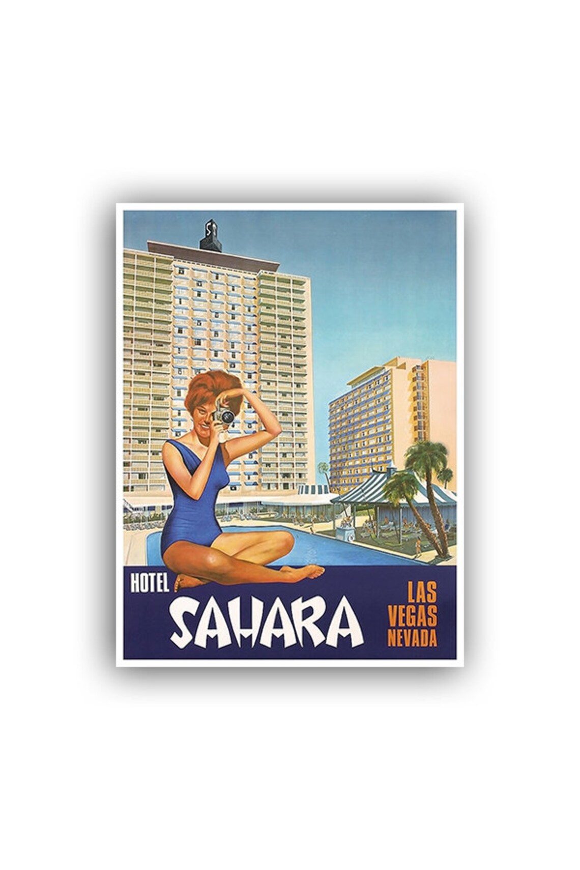 Hotel Sahara Las Vegas Nevada Poolside Vintage Travel Poster