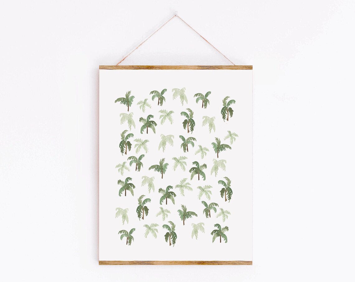 Watercolor Palm Trees Art Print, Tropical Botanical