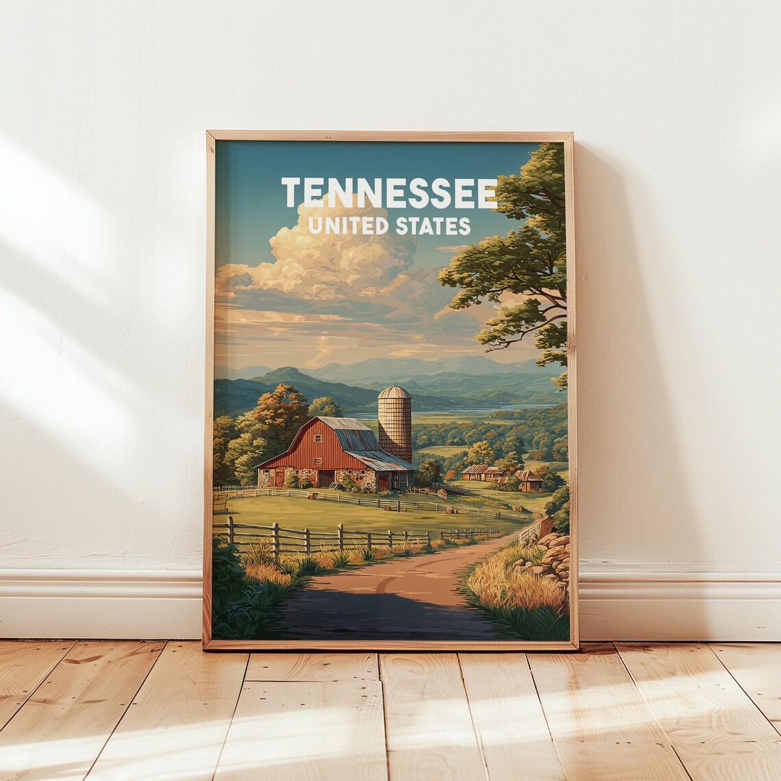 Tennessee United States Red Barn Farm Vintage Travel Scene Poster