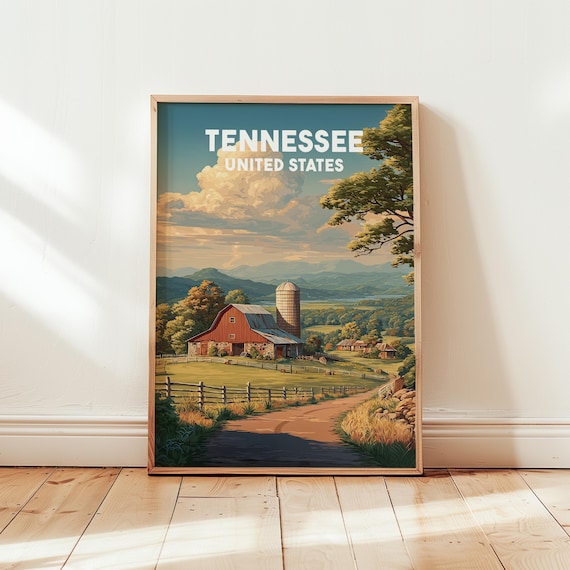 Tennessee United States Red Barn Farm Vintage Travel Scene Poster
