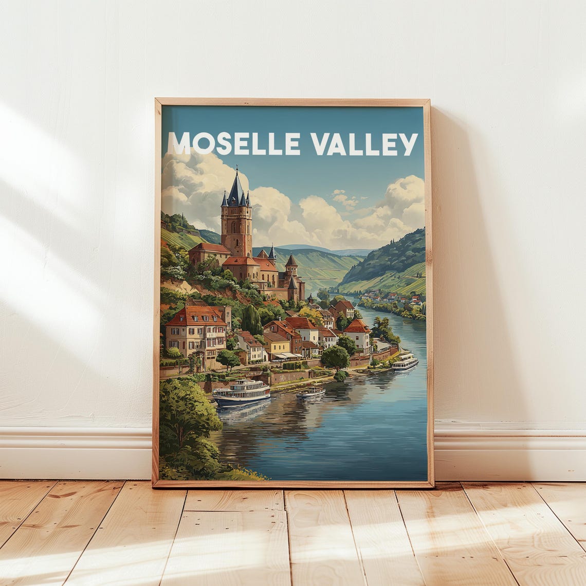 Moselle Valley Vineyard River Town Church Vintage Germany Poster