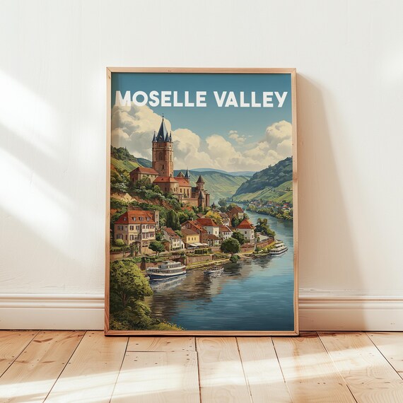 Moselle Valley Vineyard River Town Church Vintage Germany Poster