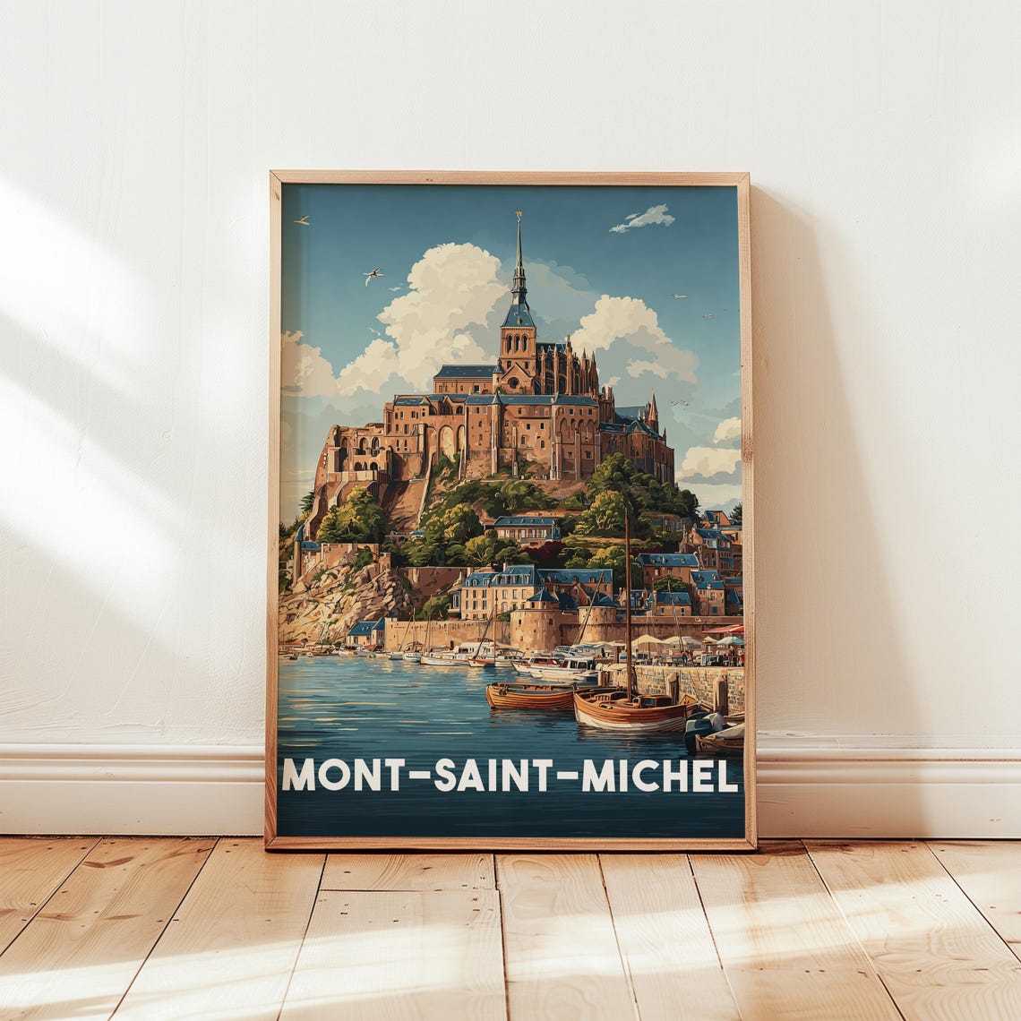 Mont Saint Michel Normandy France Retro Coastal Travel Poster