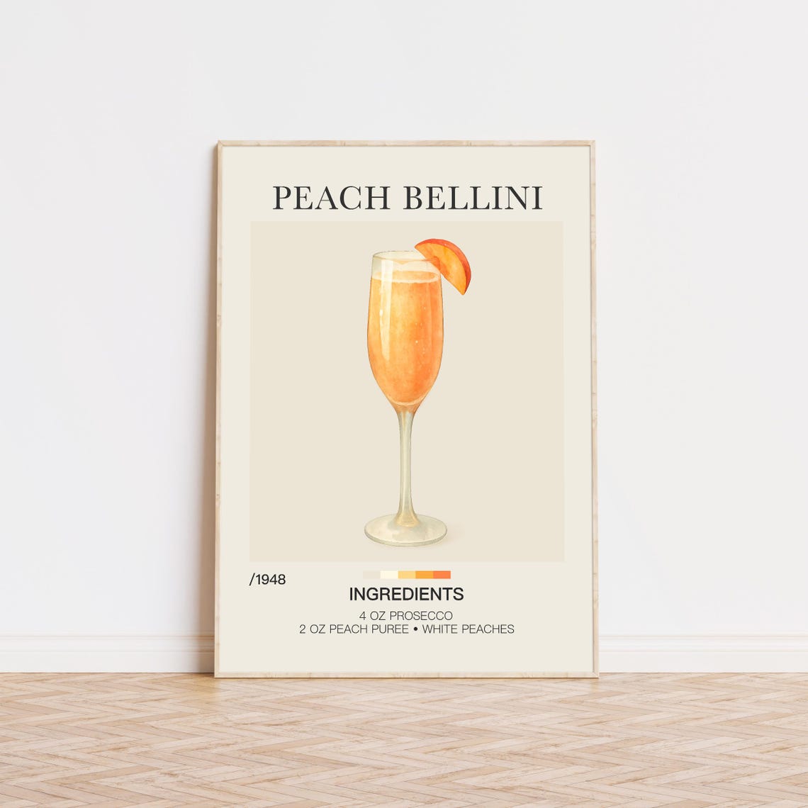 Peach Bellini Recipe Watercolor Prosecco Brunch Bar Cart Poster