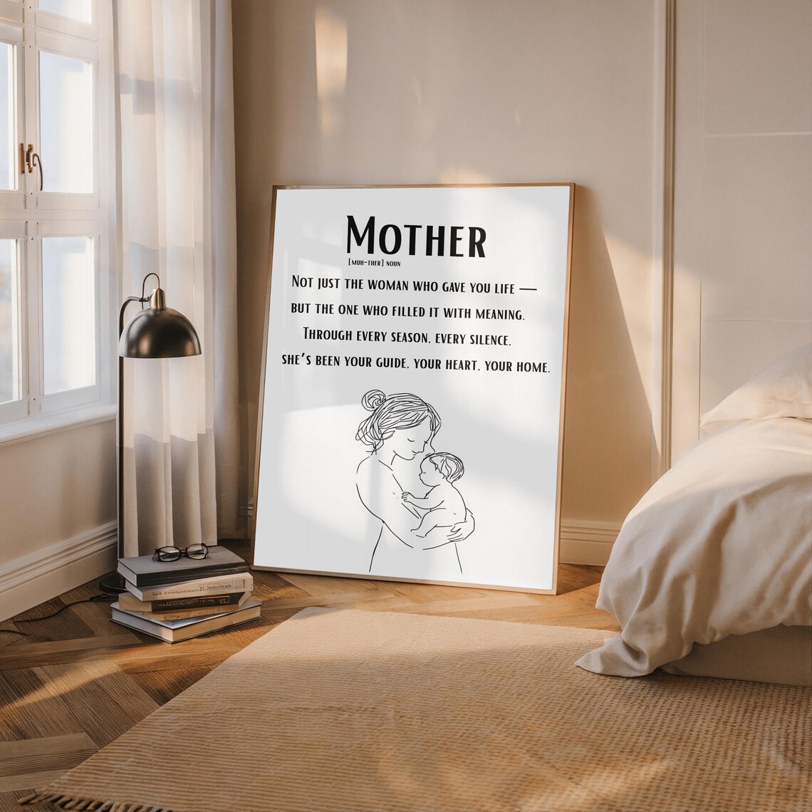 Line Art Mom And Baby Illustration, Mother Quote - Image 2