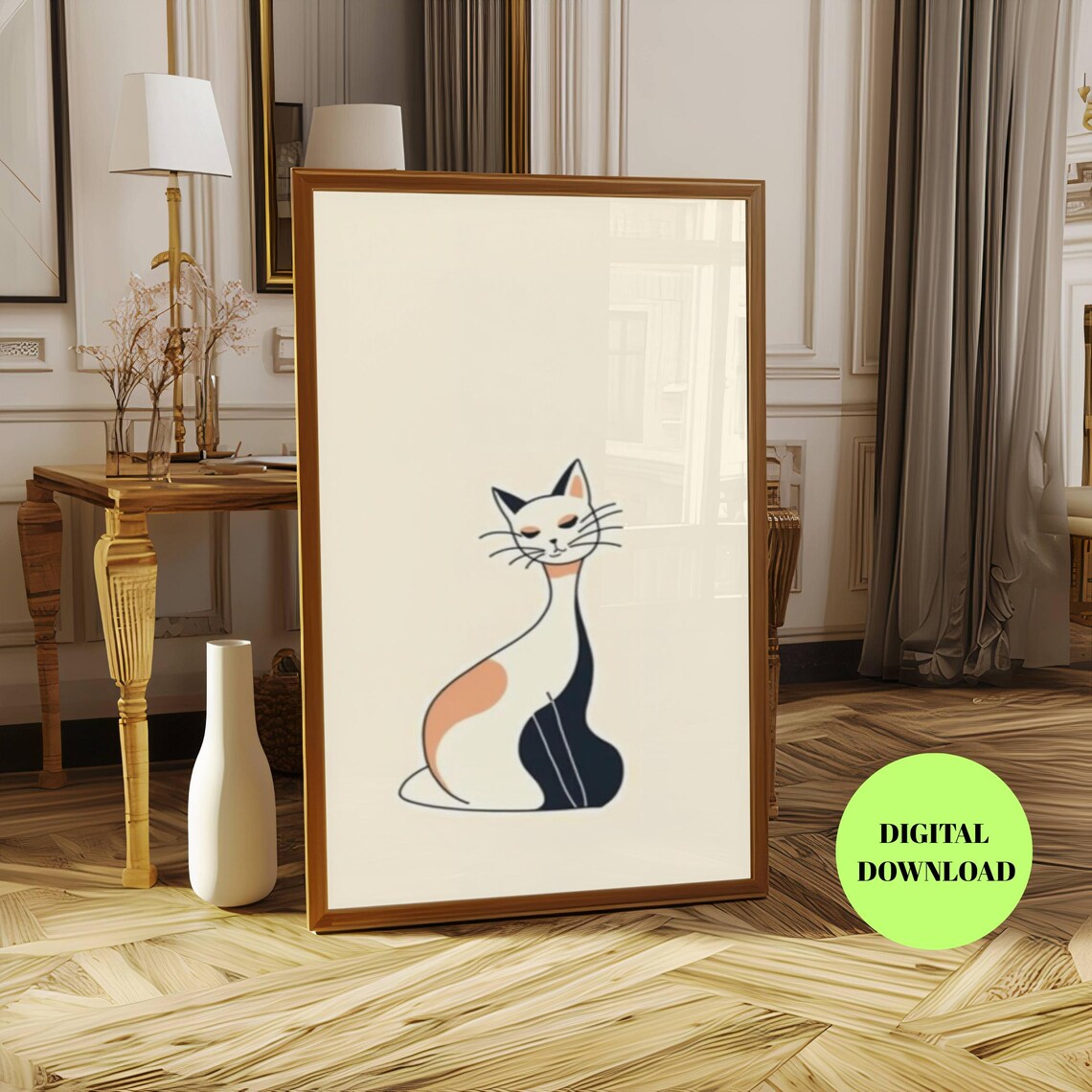 Minimalist Line Art Calico Cat Scandinavian Style Art Poster