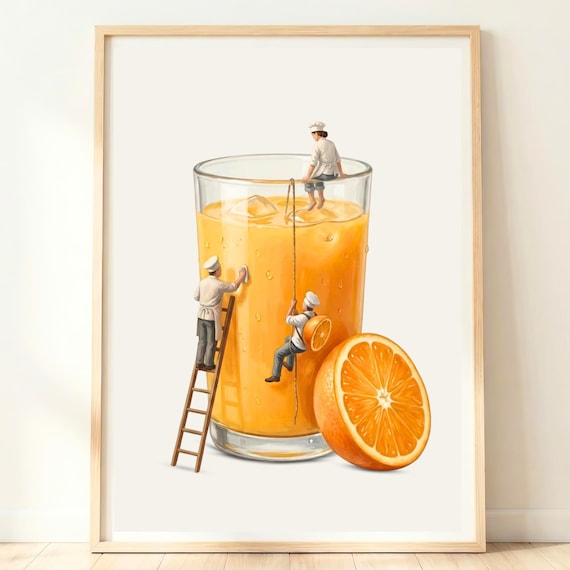 Fresh Orange Juice Giant Glass Tiny Chefs Morning Breakfast Poster