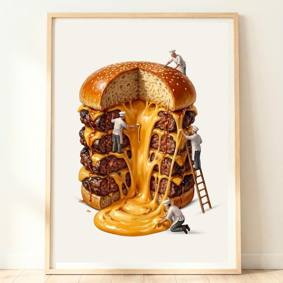 Food Art Fast Cheeseburger Print Burger Poster Cheese Decor