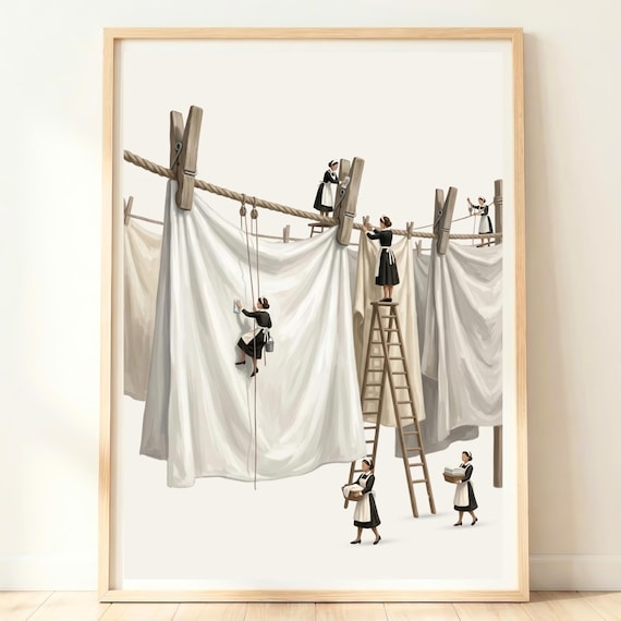 Washing Line Wall Art Laundry Decor Utility Room Print Linen Clothes Poster