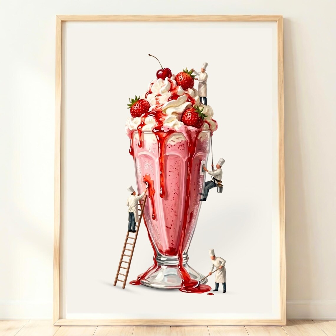 Strawberry Milkshake Retro Poster, Sweet Café Decor