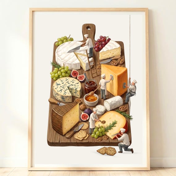 Cheeseboard Wall Art Cheese Lover Print Charcuterie Board Decor Wine Night Poster Dining Room Artwork Fromagerie Gift