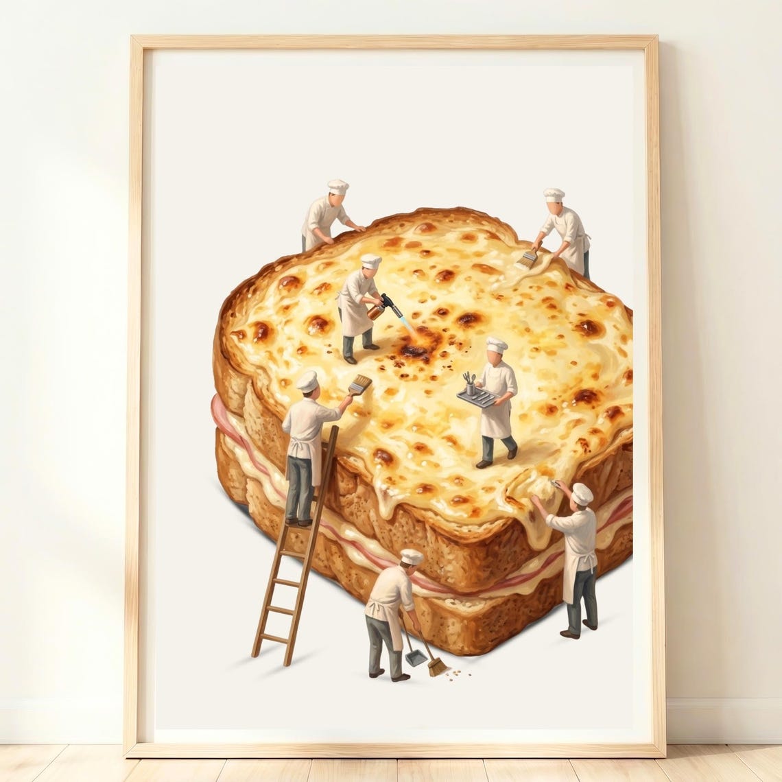 Tiny Chefs Melting Cheese On Giant Croque Monsieur Whimsical Poster