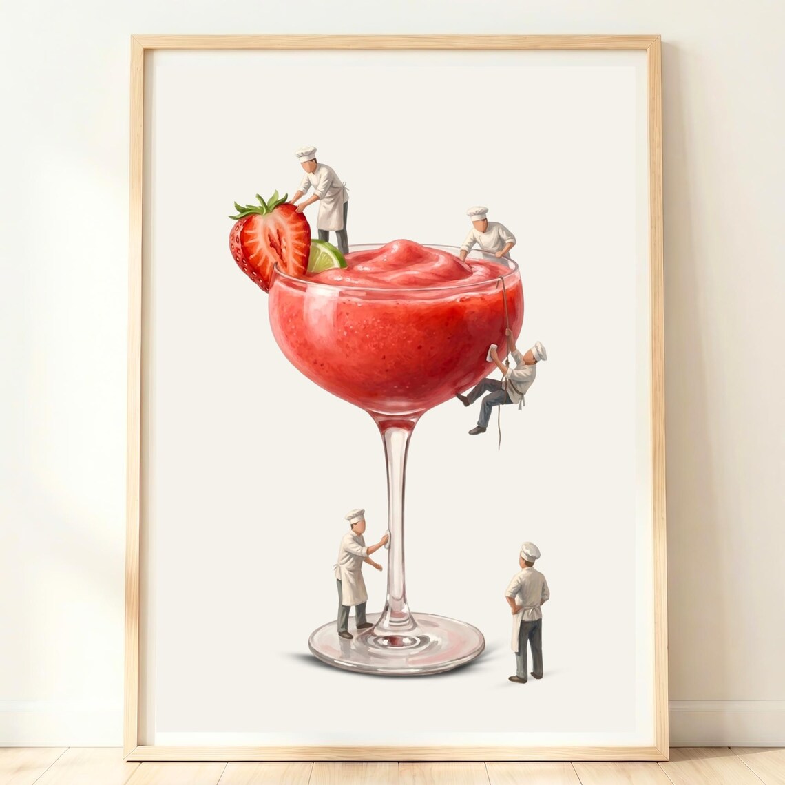 Strawberry Daiquiri Cocktail Art Print, Kitchen Decor